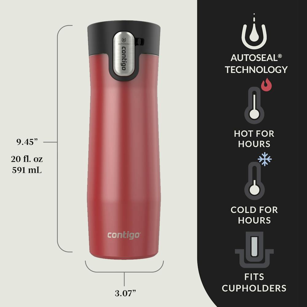 Contigo® AUTOSEAL® West Loop Vacuum-Insulated Stainless Steel Travel Mug with Easy-Clean Lid, 20 oz, 2-Pack (Y814)