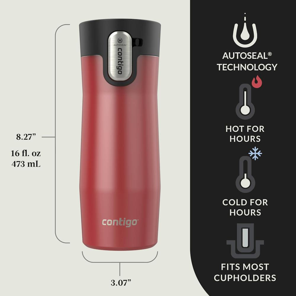 Contigo® AUTOSEAL® West Loop Vacuum-Insulated Stainless Steel Travel Mug with Easy-Clean Lid, 16 oz, 2-Pack (EY6G)