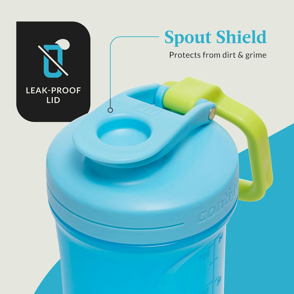 Contigo® Fit Shake & Go® 2.0 Plastic Antimicrobial Shaker Bottle, Blue Raspberry, 28 floz (U4GW)