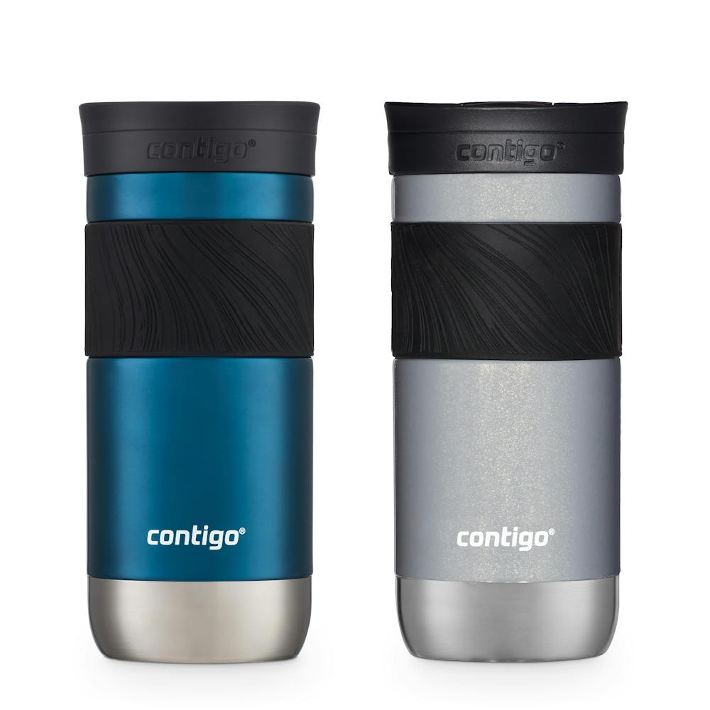 Contigo® SNAPSEAL™ Insulated Stainless Steel Travel Mug with Grip, 16oz., Blueberry Transparent Satin & Gold Morel (E67S)