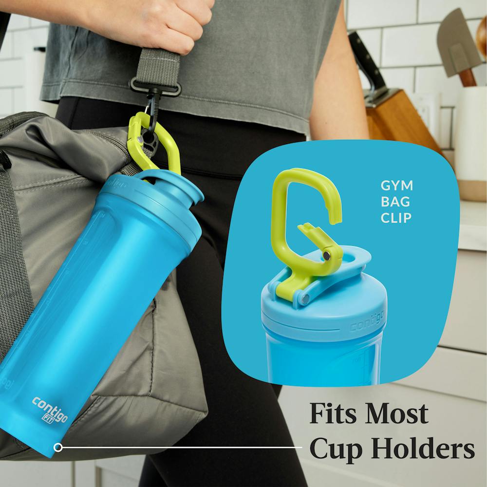 Contigo® Fit Shake & Go® 2.0 Plastic Antimicrobial Shaker Bottle, Blue Raspberry, 28 floz (U4GW)
